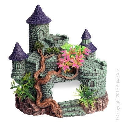 CASTLE W/TREE & PLANT 15x12x15CM