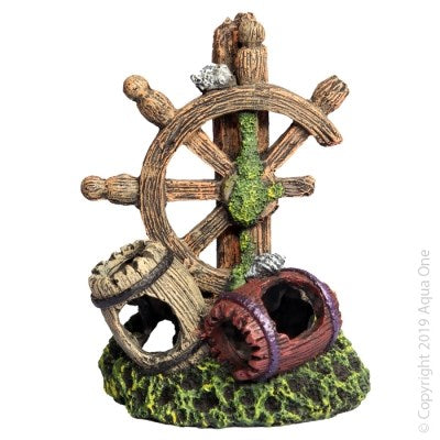 TWIN BARREL W/SHIP WHEEL 13x10x17CM