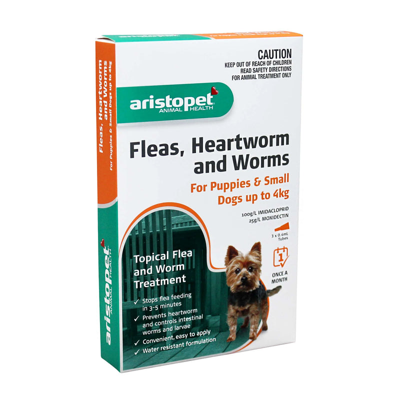 ARISTOPET FLEA WORM HEARTWORM PUPPY/SMALL DOG UP TO 4KG 3PK