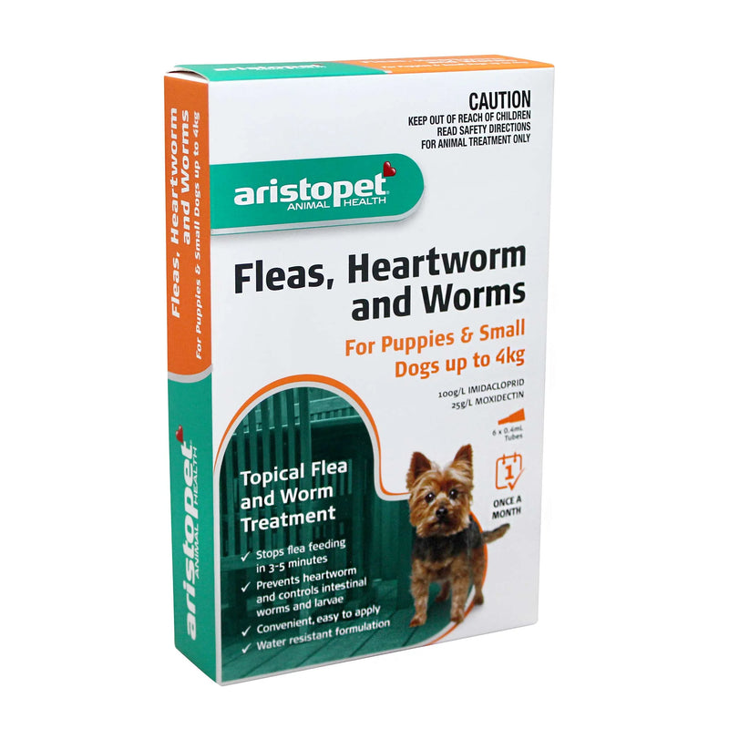 ARISTOPET FLEA WORM HEARTWORM PUPPY/SMALL DOG UP TO 4KG 6PK