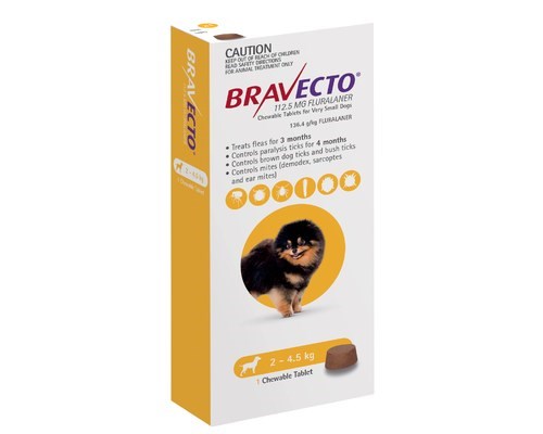 BRAVECTO CHEW XSML YELLOW 2-4.5KG 1PK