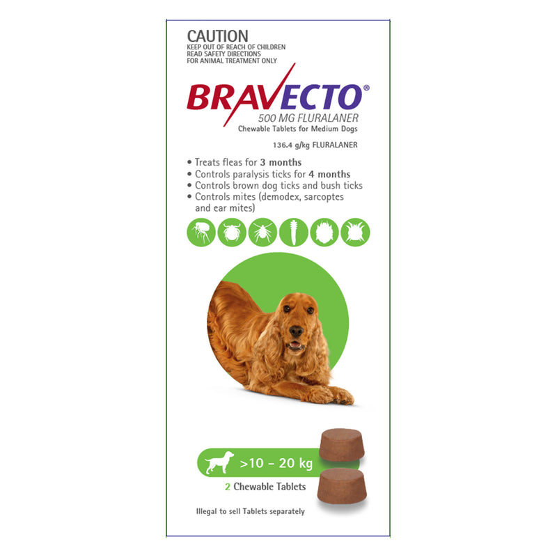 BRAVECTO CHEW MEDIUM GREEN 10-20KG 2PK