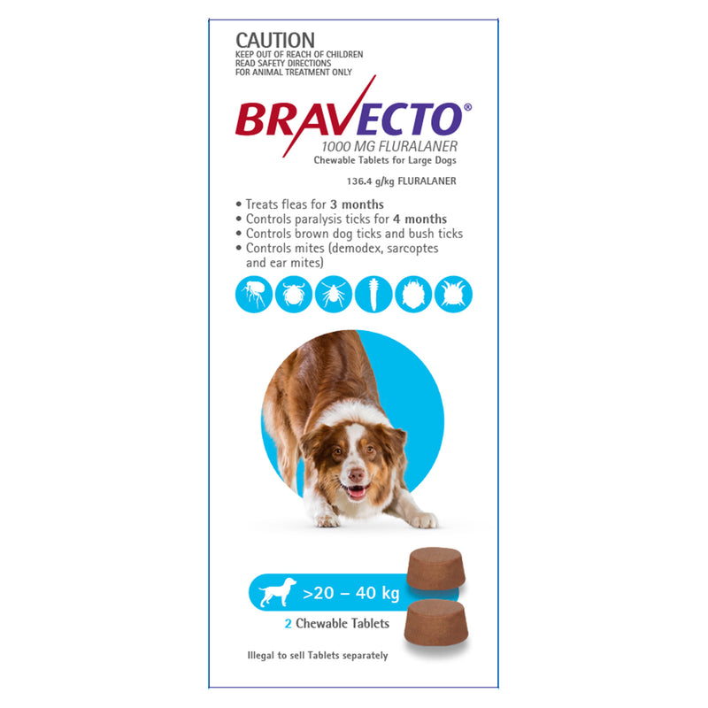 BRAVECTO CHEW LARGE BLUE 20-40KG 2PK