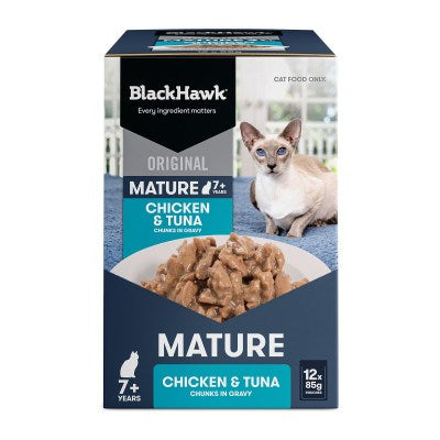 BLACK HAWK CAT MATURE CHICKEN/TUNA  BOX 12PK