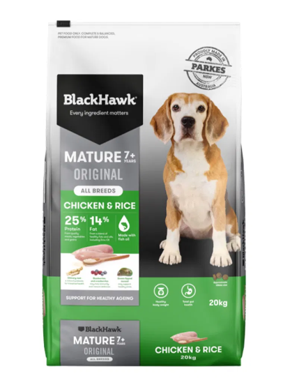 BLACK HAWK MATURE 7+ CHICKEN & RICE 20KG