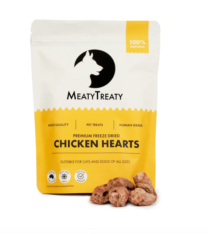 MEATY TREATY CAT & DOG TREATS CHICKEN HEARTS 100G