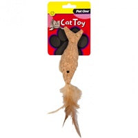 PET ONE CAT TOY PLUSH CORK FISH WITH FEATHER 14CM