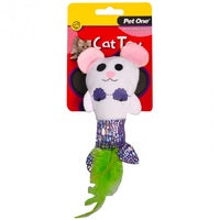 PET ONE CAT TOY PLUSH MERMOUSE WITH FEATHER 14CM