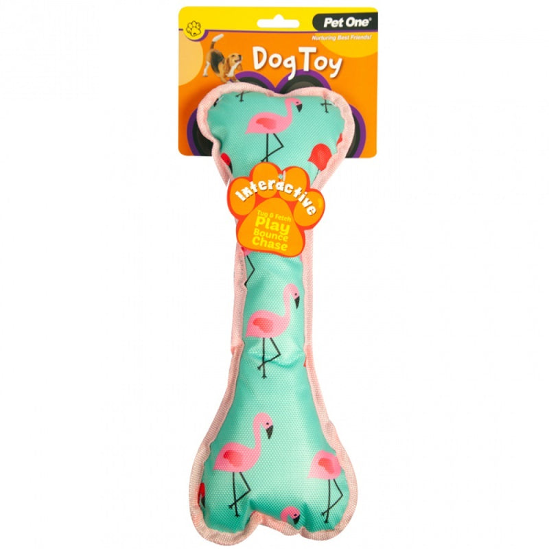 DOG TOY INTERACTIVE SQUEAKY FLAMINGO BONE 35CM