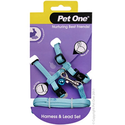 PET ONE SMALL ANIMAL HARNESS & LEASH AQUA