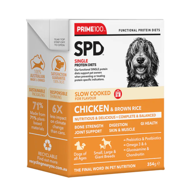 PRIME100 SPD SLOW COOKED CHICKEN & BROWN RICE 354G