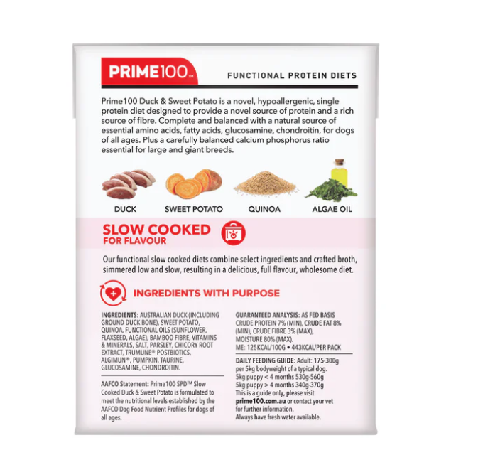 PRIME100 SPD SLOW COOKED DUCK & SWEET POTATO 354G