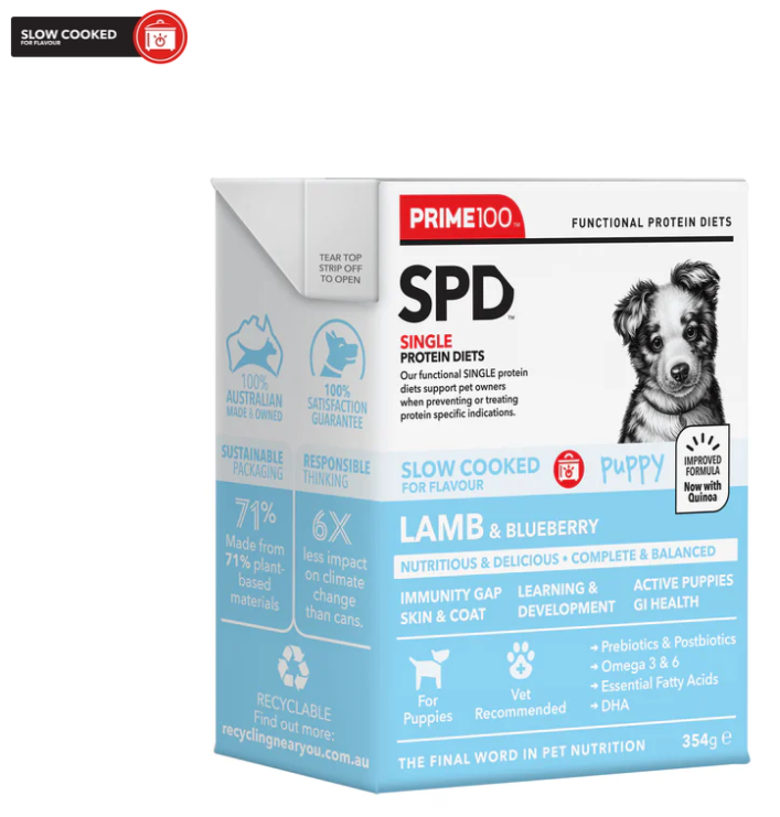 PRIME100 SPD SLOW COOKED LAMB & BLUEBERRY PUPPY 354G