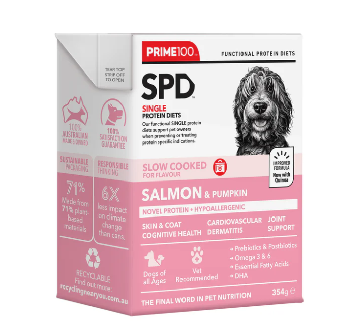 PRIME100 SPD SLOW COOKED SALMON & PUMPKIN 354G