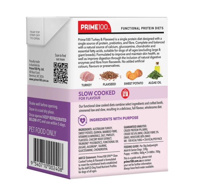 PRIME100 SPD SLOW COOKED TURKEY & FLAXSEED 354G