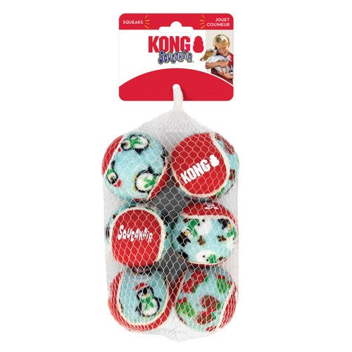 KONG HOLIDAY DOG SQUEAKAIR BALLS 6PK MEDIUM
