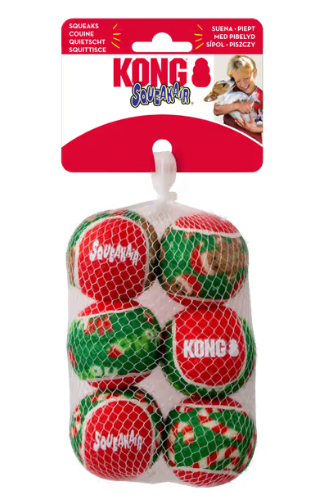 KONG HOLIDAY SQUEAK AIR BALLS SMALL 6PK