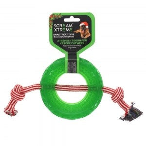 SCREAM XTREME CHRISTMAS TREAT TYRE GREEN WITH ROPE XL 37x16.5x4.5cm