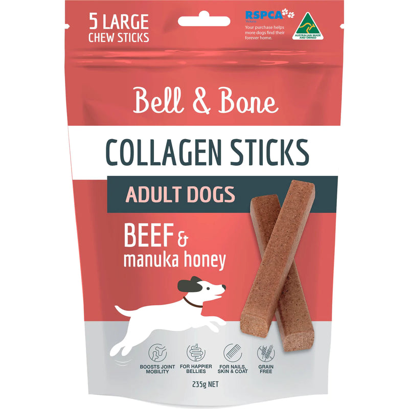 *BELL & BONE COLLAGEN CHEW STICKS ADULT DOGS BEEF 235G