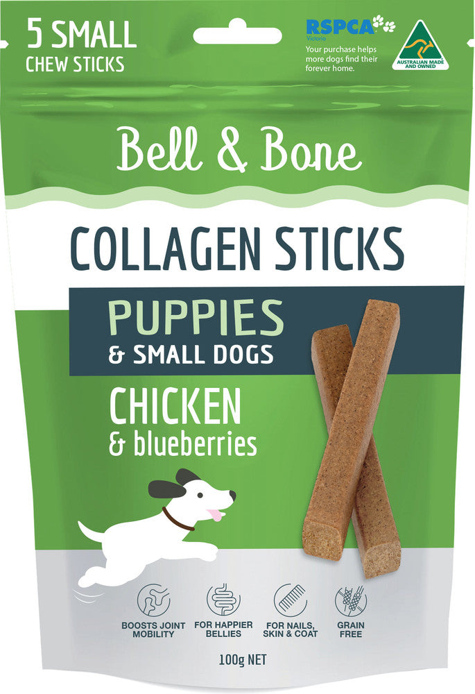 BELL & BONE COLLAGEN CHEW STICKS PUPPIES & SMALL DOGS CHICKEN 100G