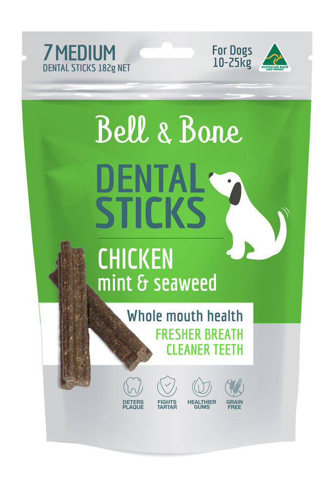 BELL & BONE DENTAL STICKS CHICKEN, MINT & SEAWEED MEDIUM 182G