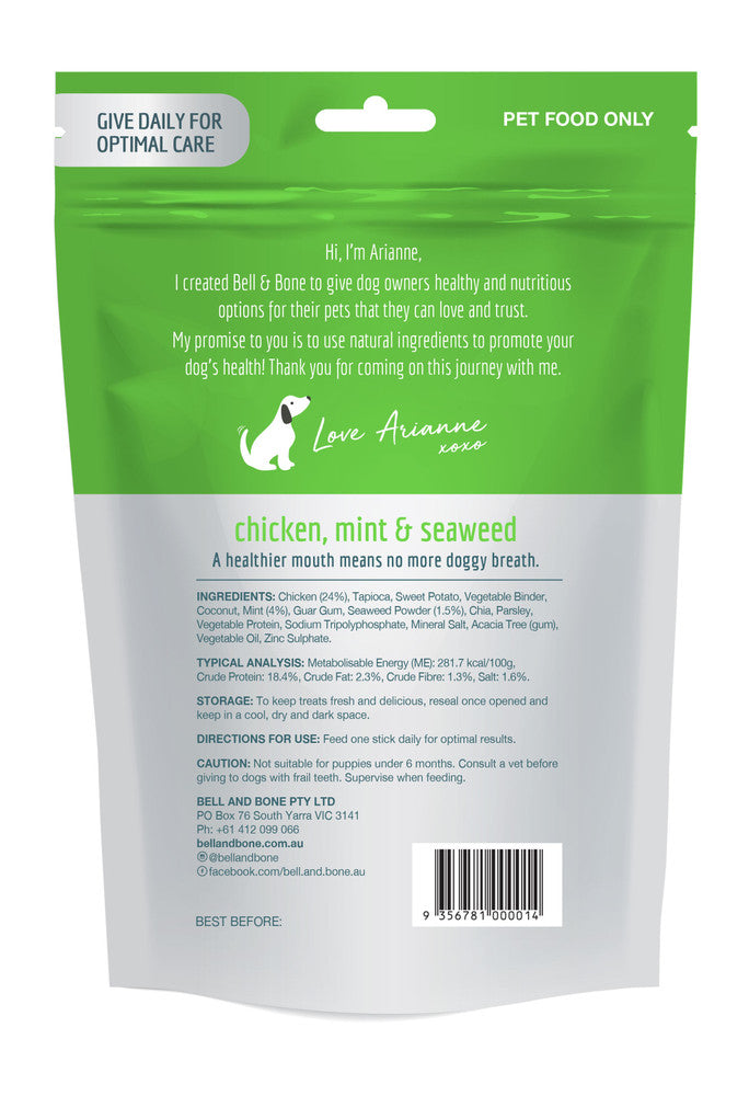 BELL & BONE DENTAL STICKS CHICKEN, MINT & SEAWEED MEDIUM 182G