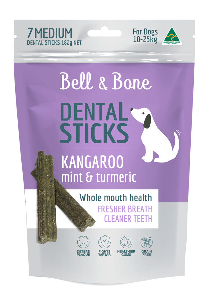 BELL & BONE DENTAL STICKS KANGAROO & TURMERIC MEDIUM 182G