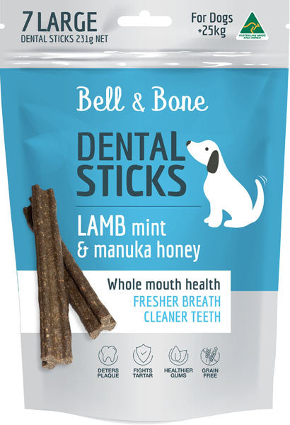 BELL & BONE DENTAL STICKS LAMB, MINT & MANUKA HONEY LARGE 231G